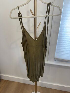 Asos Olive Green Tie-Shoulder V-Neck Cami Romper